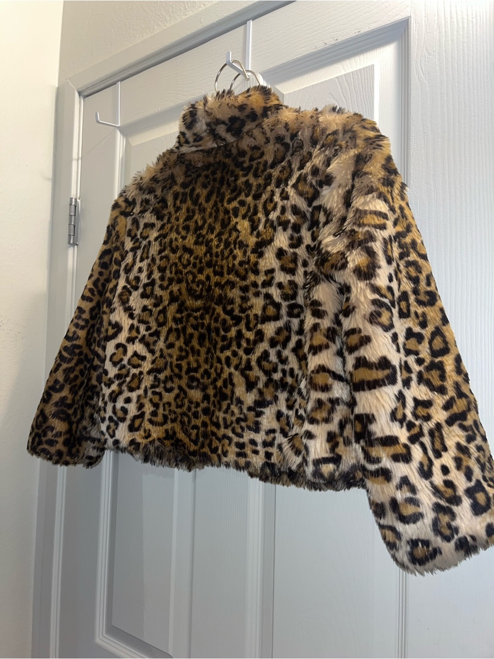 Princess by Vera Wang Leopard Print Faux Fur Coat with Red Lining - Picture 2 of 5